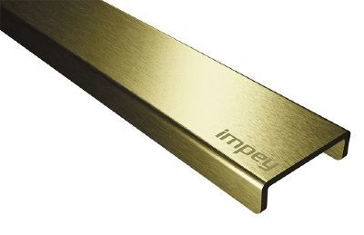 IMPEY AQUA-DEC LINEAR DRAIN 1, 3 & 4 - 800mm 'ALLURE ELEMENT' BRUSHED GOLD INSERT TOP with HORIZONTAL OUTLET, LNR80SBSS-01/H
